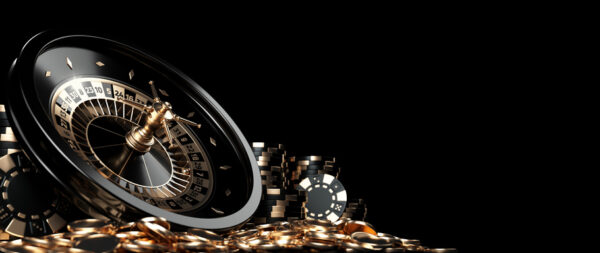 Roulette Wheel, chips and coins 3D illustration