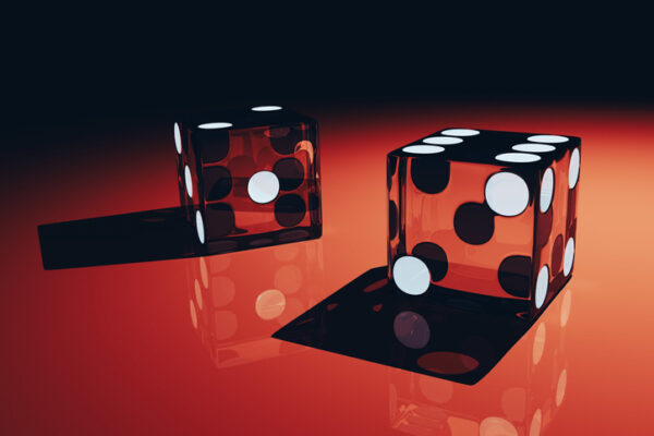 Red glass transparent casino dices, 3d rendered.