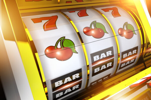 Golden Fruit Slot Machine Concept 3D Rendered Illustration. Casino
