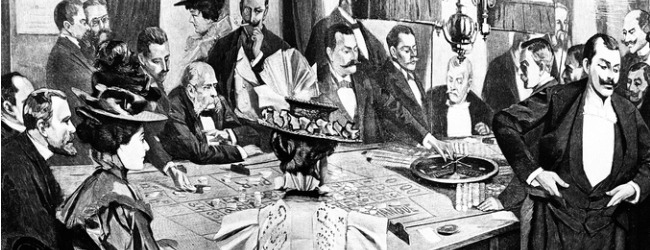 old picture of gambling on a table