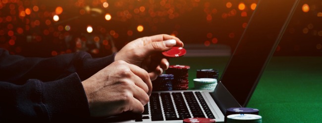 Casino chips with a laptop