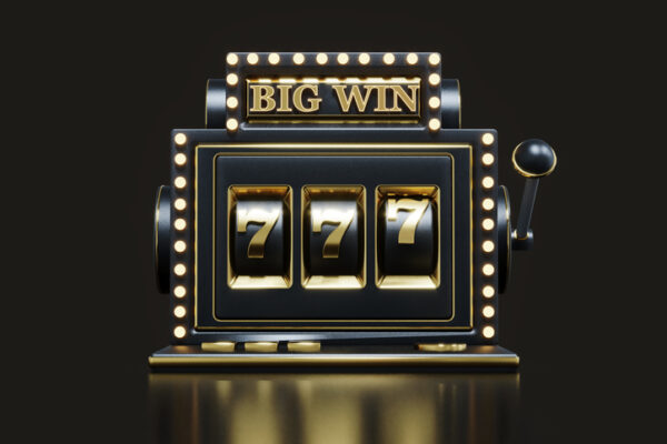 Big win slots machine 777 casino on isolated black background.