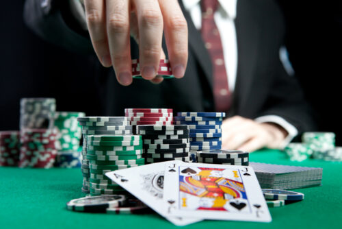 Blackjack casino, hands with poker chips