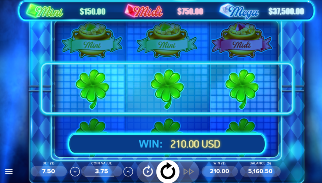 An image of the NetEnt slots game,  Trollpot 5000. the game has jackpot symbols and four leaf clover. 