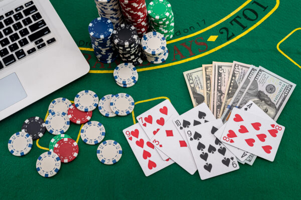 Blackjack table with cards and chips