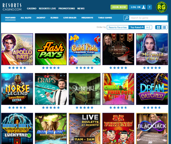 image of resorts casino featured game page
