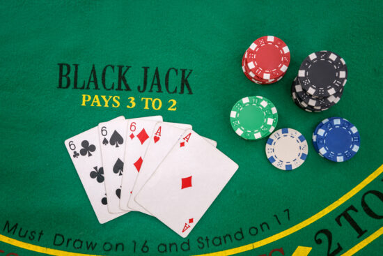 Blackjack live game, image of a close up blackjack table