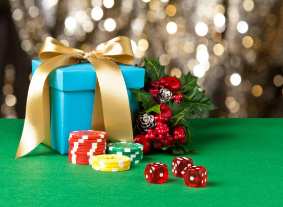 an image of chips and gift box on a table from people gambling during the holidays